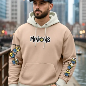 Men's Ginger Root Brown Minion Mashup Graphic Printed Oversized Hoodies