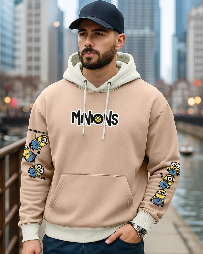 Men’s Ginger Root Brown Minion Mashup Graphic Printed Oversized Hoodies