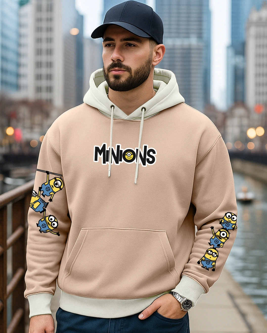 Men’s Ginger Root Brown Minion Mashup Graphic Printed Oversized Hoodies