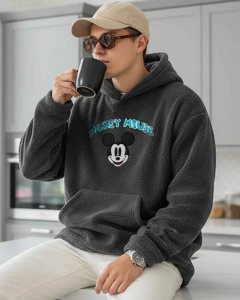 Men’s Grey Mickey Graphic Printed Oversized Hoodies