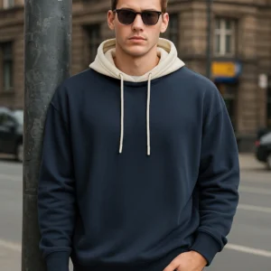 Men's Navy Blue & Beige Oversized Hoodies