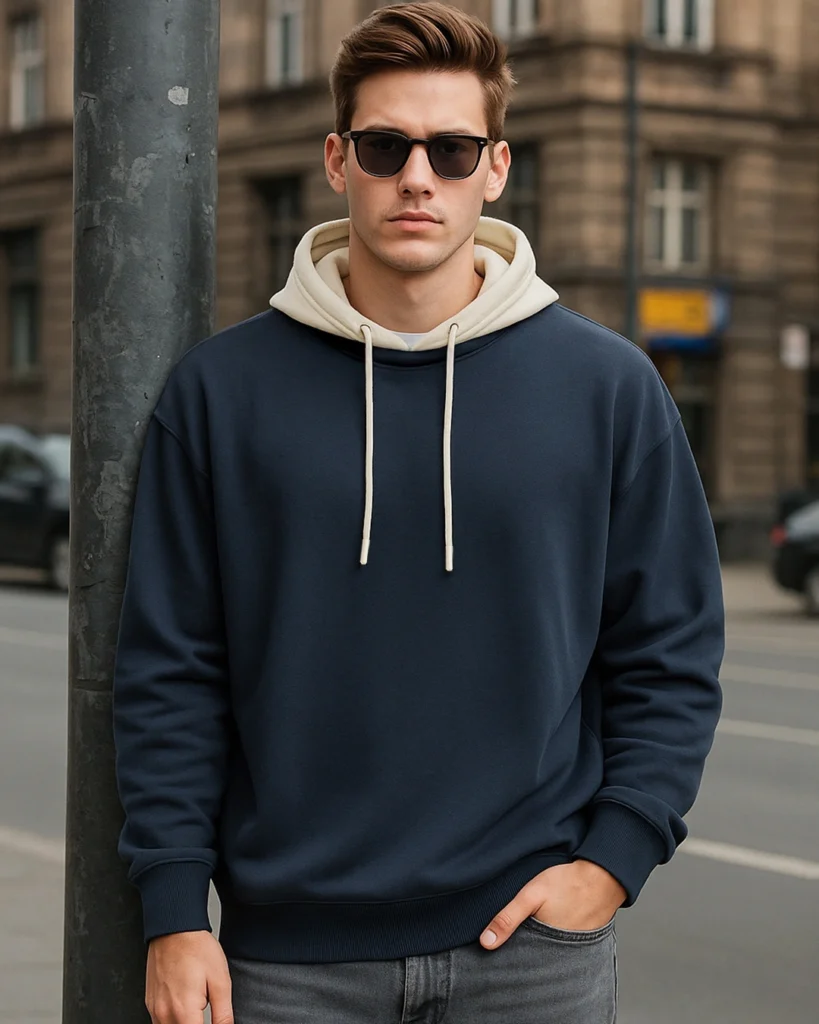 Men’s Navy Blue & Beige Oversized Hoodies