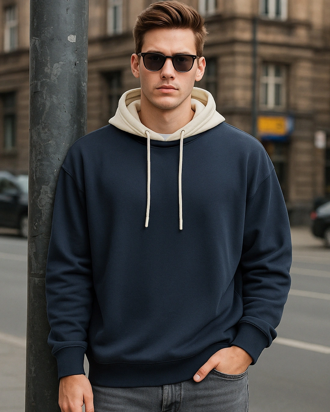 Men’s Navy Blue & Beige Oversized Hoodies