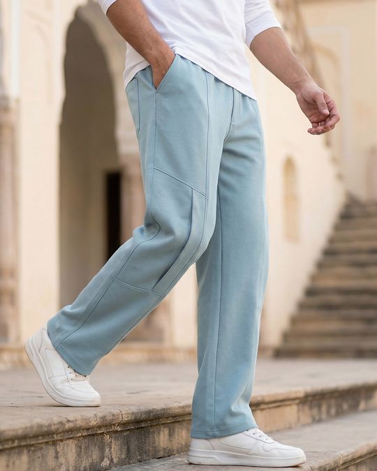 Men’s Slate Blue Straight Fit Cargo Track Pants