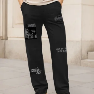 Men's Black Batman Graphic Printed Oversized Warm Track Pants