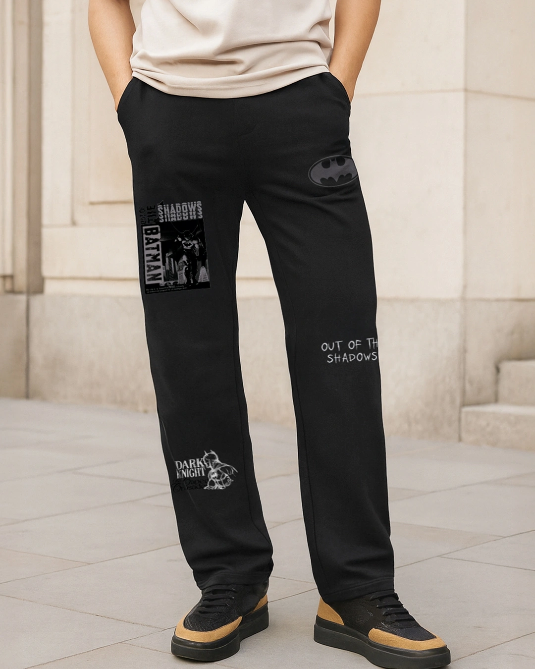 Men’s Black Batman Graphic Printed Oversized Warm Track Pants