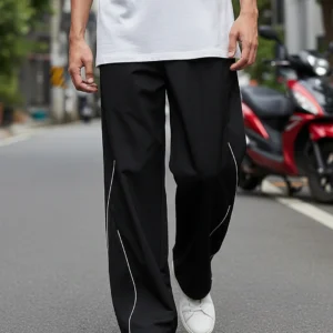 Men's Jet Black Oversized Parachute Pants