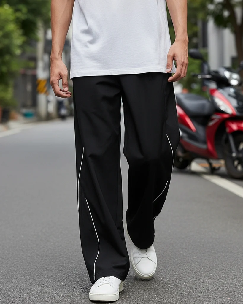 Men’s Jet Black Oversized Parachute Pants
